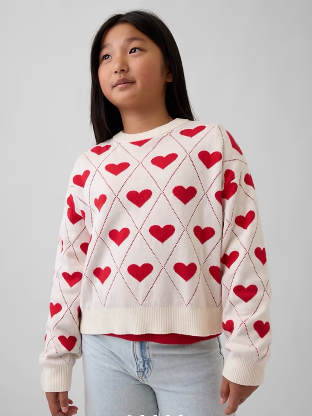 NWT Girls Relaxed Graphic Crewneck Sweater in Modern Hearts- size Medium